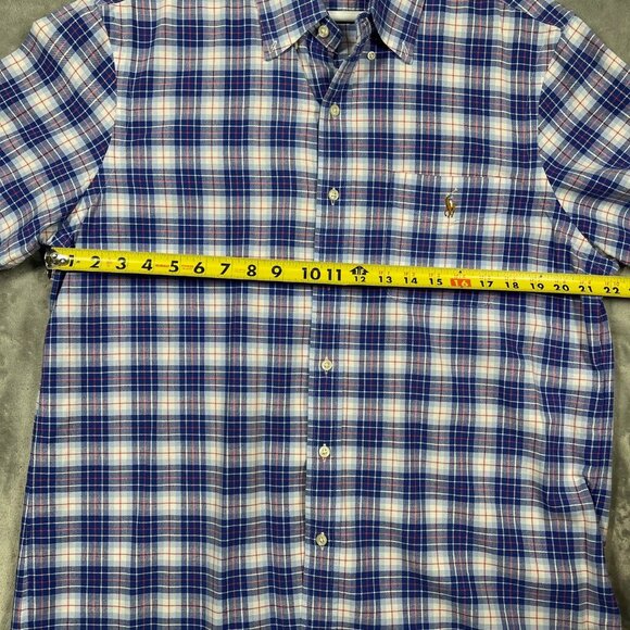 Ralph Lauren Blue & Red Plaid Short Sleeve Flesh Pony‎ Shirt Mens Size Large - Picture 5 of 9